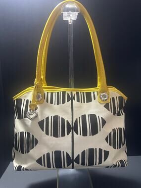 Brighton E92200 Fish Print Shoulder Tote Bag Yellow Black White Heart Charm